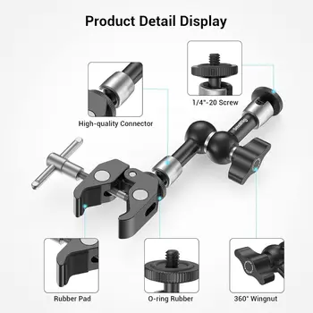 Smallrig Clamp 1/4" and 3/8" Thread and 9.8 Inches Adjustable Friction Power Articulating Magic Arm With 1/4" Thread Screw detail image