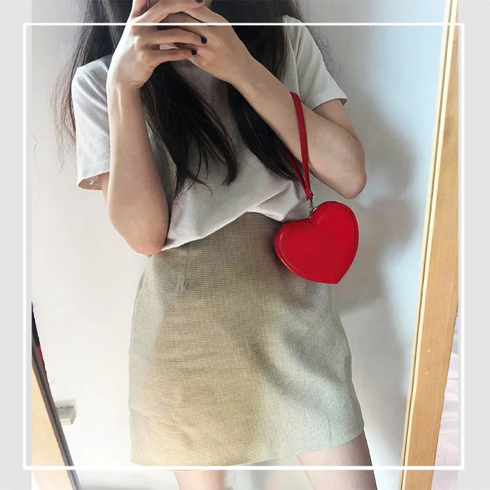 JIOMAY Kawaii Wallet for Girls Designer Purses for Women Wedding Card Mini PU Leather Heart Bag Wholesale Cute Coin Clutch
