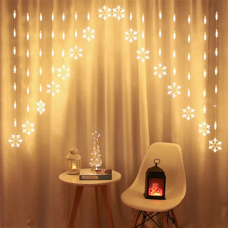 Colorful Xmas Inverted V Snowflake LED String Curtain Light Flashing Holiday Party Connectable Wave Fairy Decoration