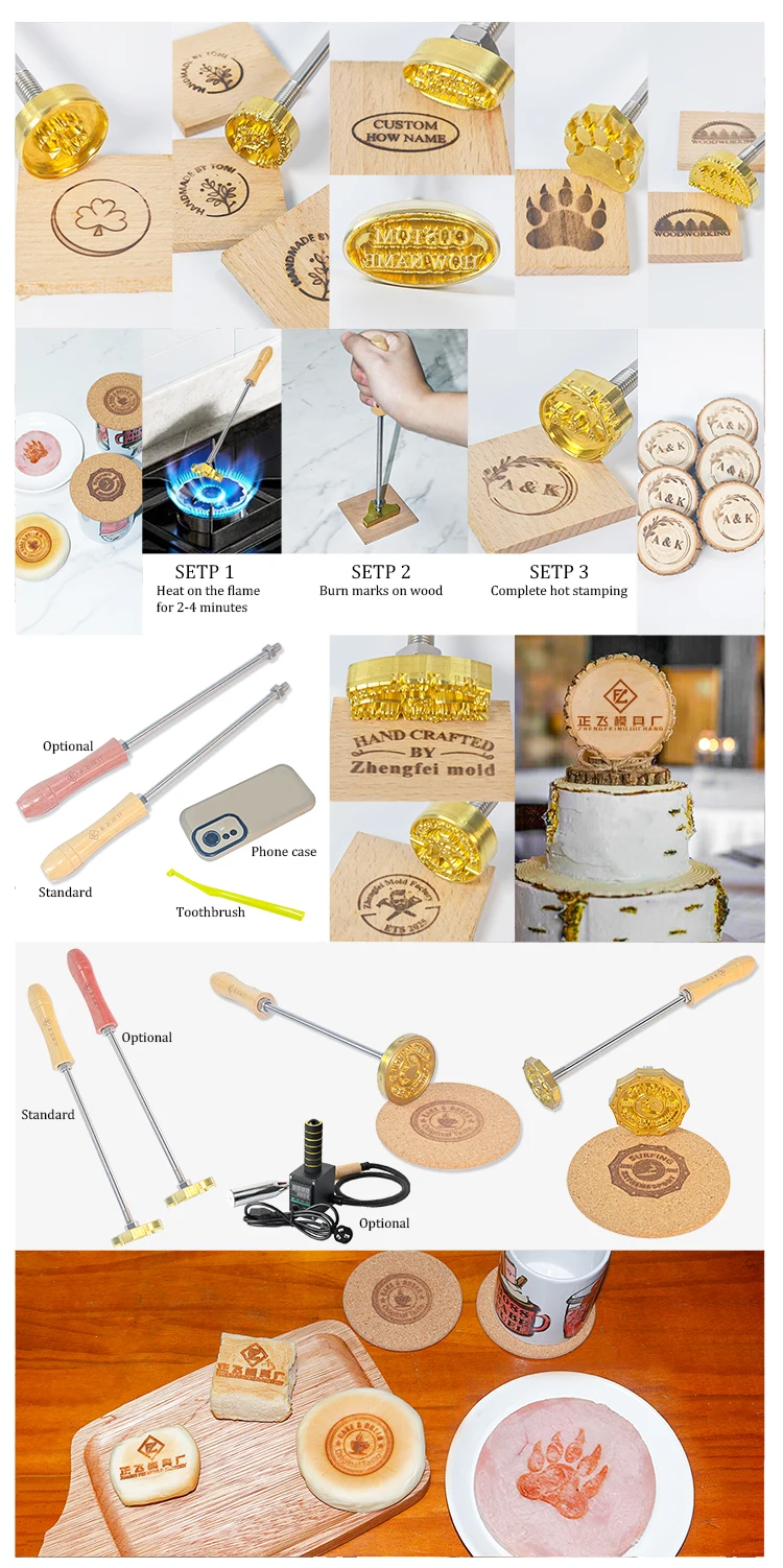 ZHENGFEI MO1200 custom brass branding iron, flame-heated for wood, phone case, toothbrush hot stamping branding.