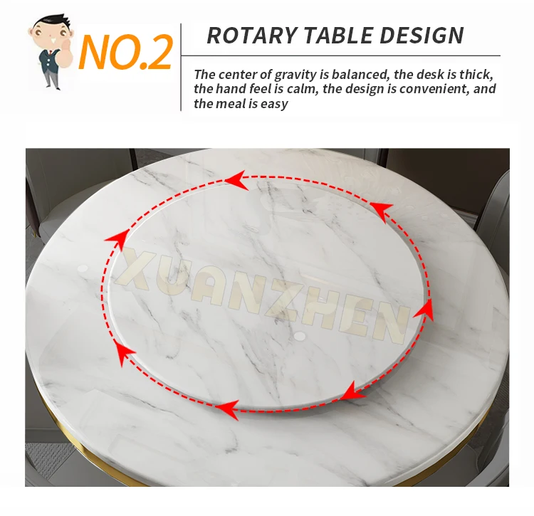 Modern 6 Seater Round Marble Dining Table Set with Golden Stainless ...