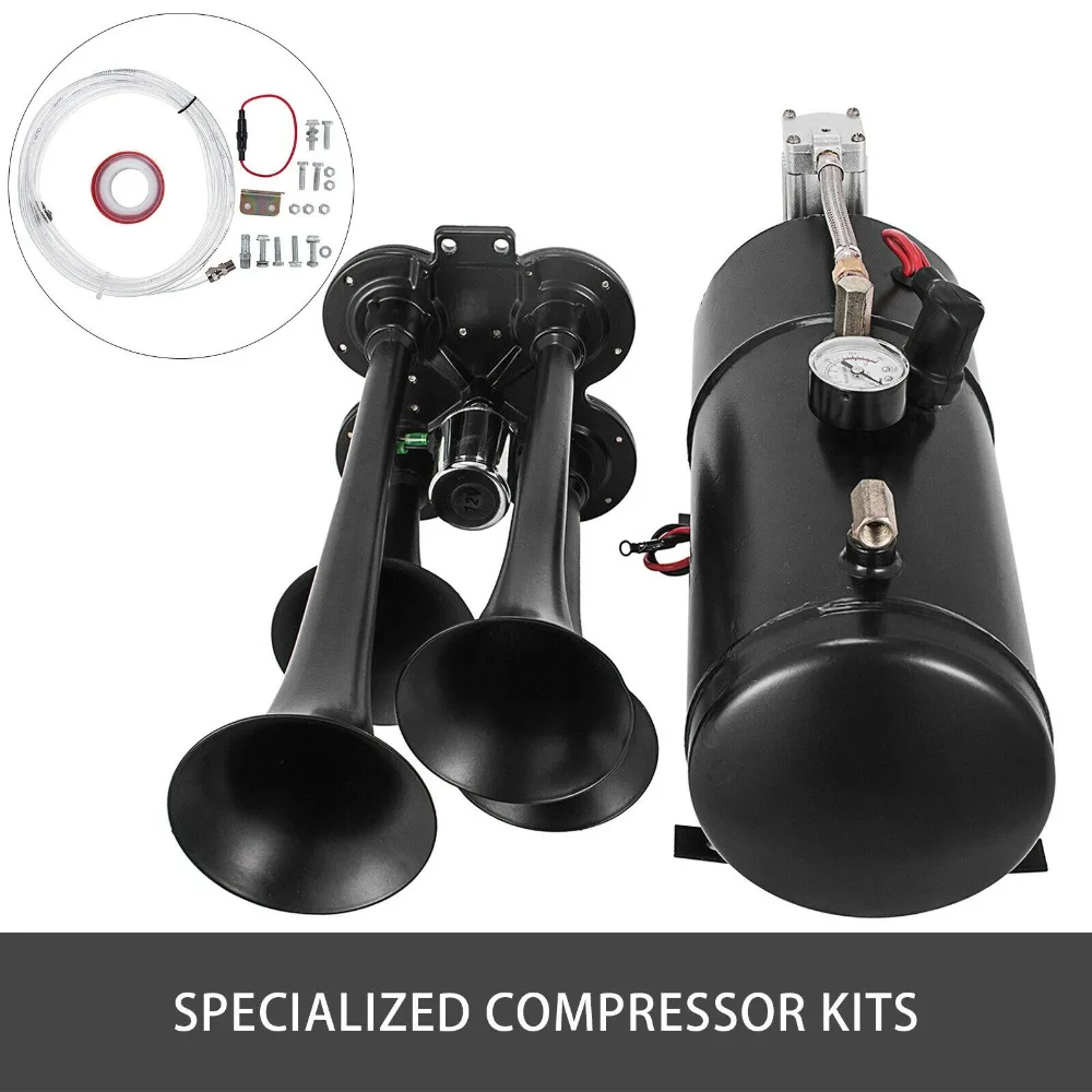 OEM Use 4-Trumpet Train Air Horn Kit 150PSI Air System W/12V Air Compressor