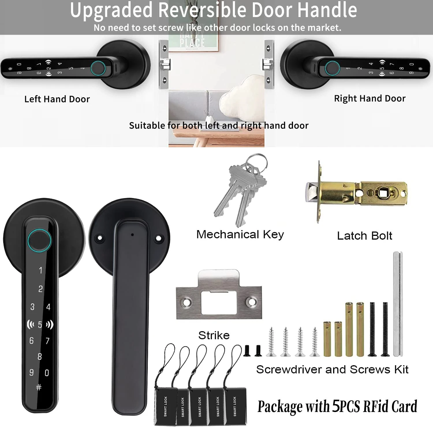 Intelligent Simplified Lever Security Ttlock APP Access Smart Keyless Fingerprint Cabinet Hidden Door Handle Deadbolt Lock