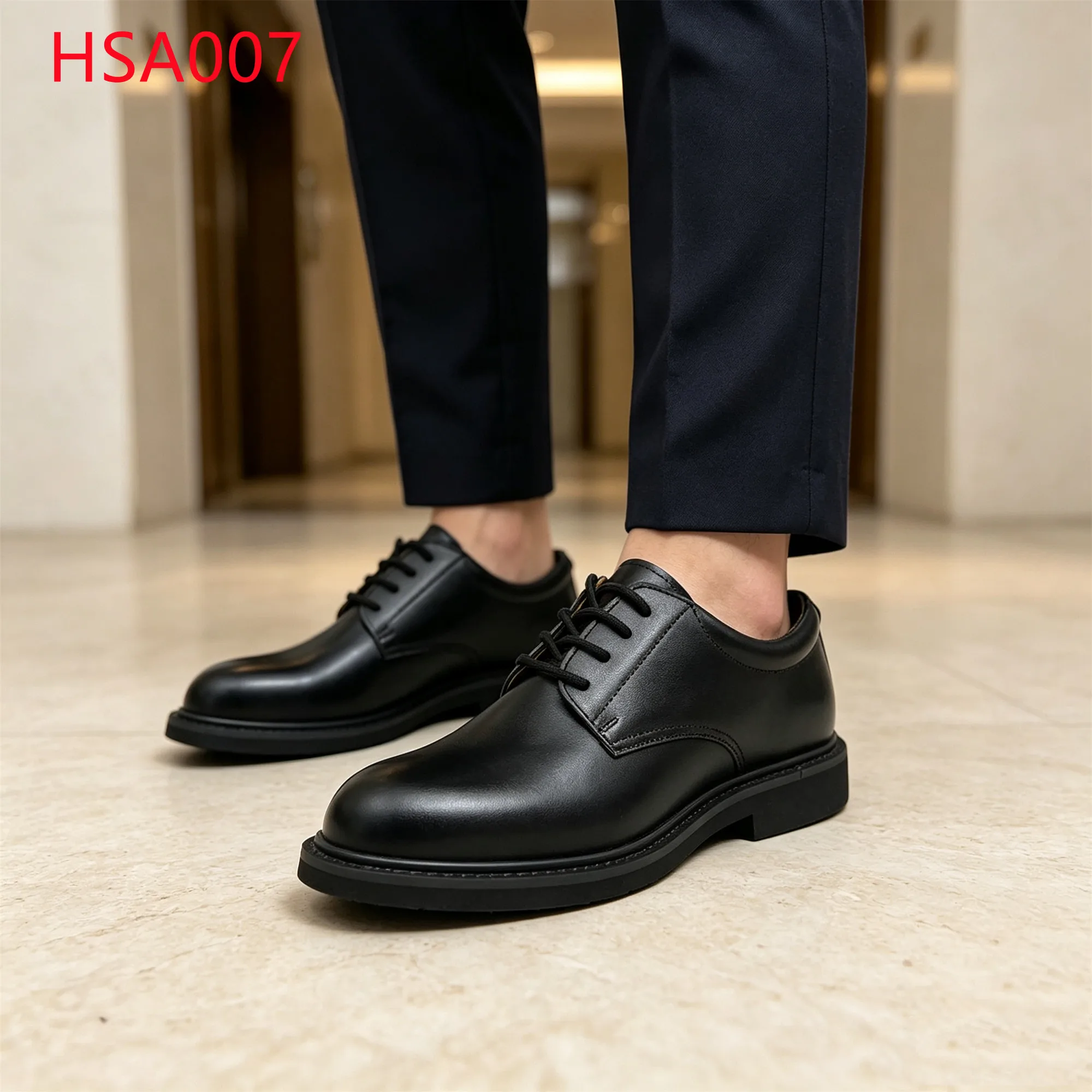 LXG,Workplace Commuting Plain Toe Style Hua Singh Men Leather Shoes Official Duty Wear Uniform Shoes with Padded Collar HSA007