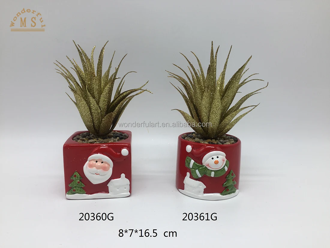 Christmas santa claus flower pot ceramic snowman garden pot small red planter pot home decorative crafts
