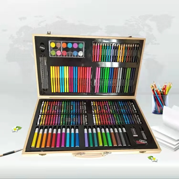 Wood Art Set, Art Box & Drawing Kit Color Set, Art Supply Gift for 4-12  Age, Art Kit With Compact Portable Wooden Case 