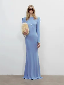 Bettergirl 2026 New Hot Selling Satin Blue Long Women Dress Sexy Backless Slim Elegant Evening Dress