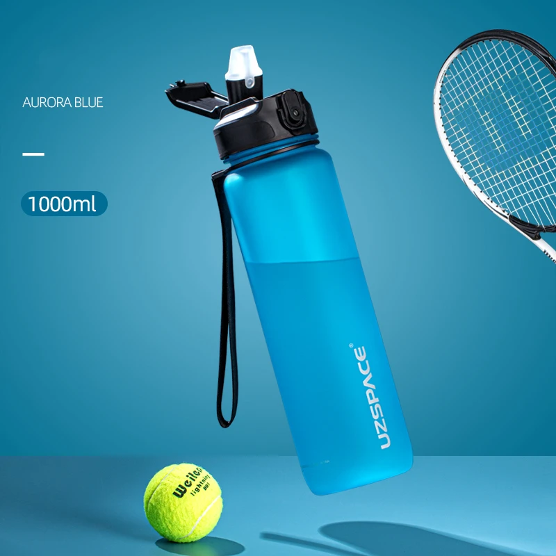 UZSPACE 800ml and 1000ml BPA Free Leak Proof Lock Lid Tritan Drinking Bottle Frosted Plastic Water Bottle with Straw
