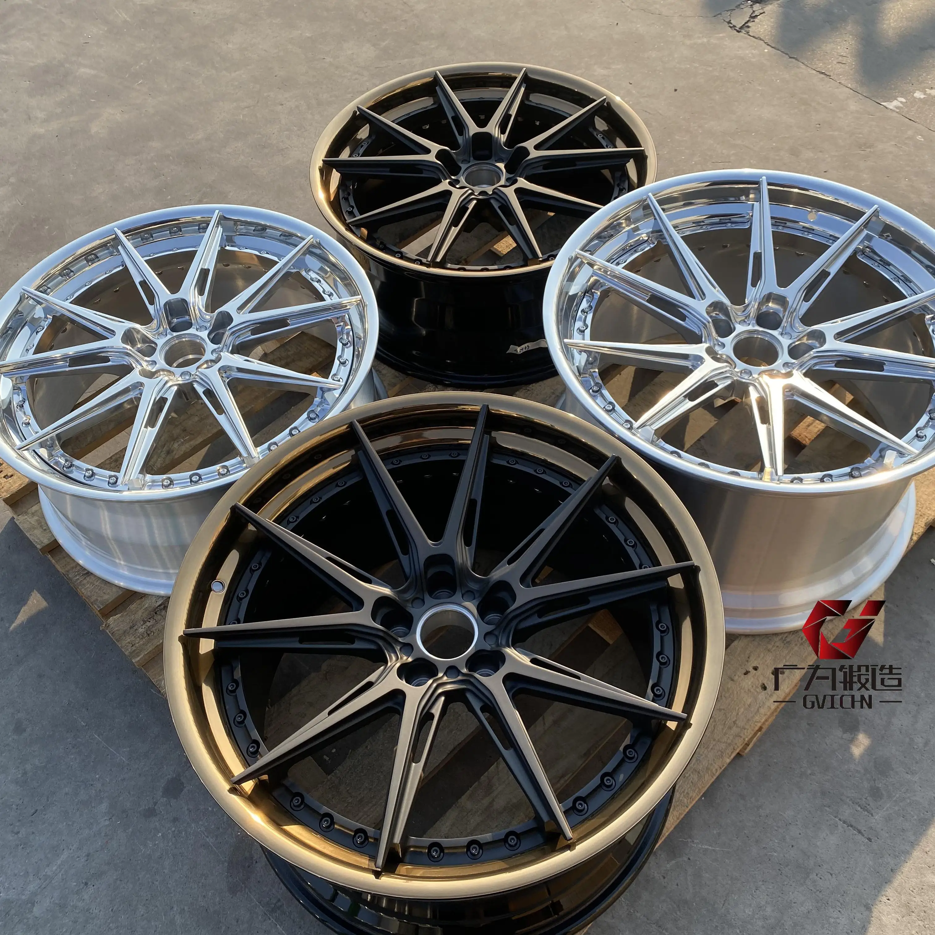 GVICHN Custom 18 19 20 21 22inch Rim 5x112 5x114.3 5x120 6061 T6 Aluminum Alloy Two Piece Forged Racing Passenger Car Wheels