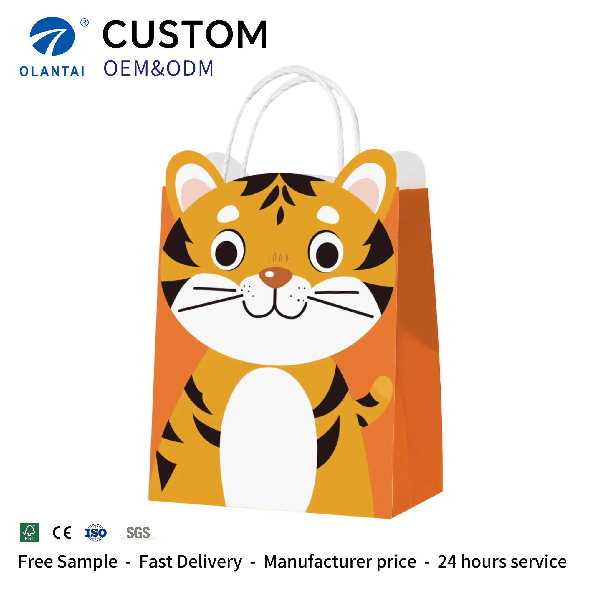 Recyclable Durable Classic Kraft Paper Gift Bag Handle Custom Glossy Lamination Logo Handmade for Snacks Hamburgers Food Cakes