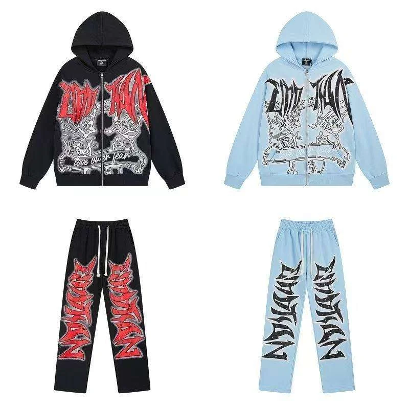 Salati Top Quality Cotton Zip up Pullover Hoodies Heavyweight Vintage Streetwear Men's Clothing Mixed Emotions Hoodies for Men