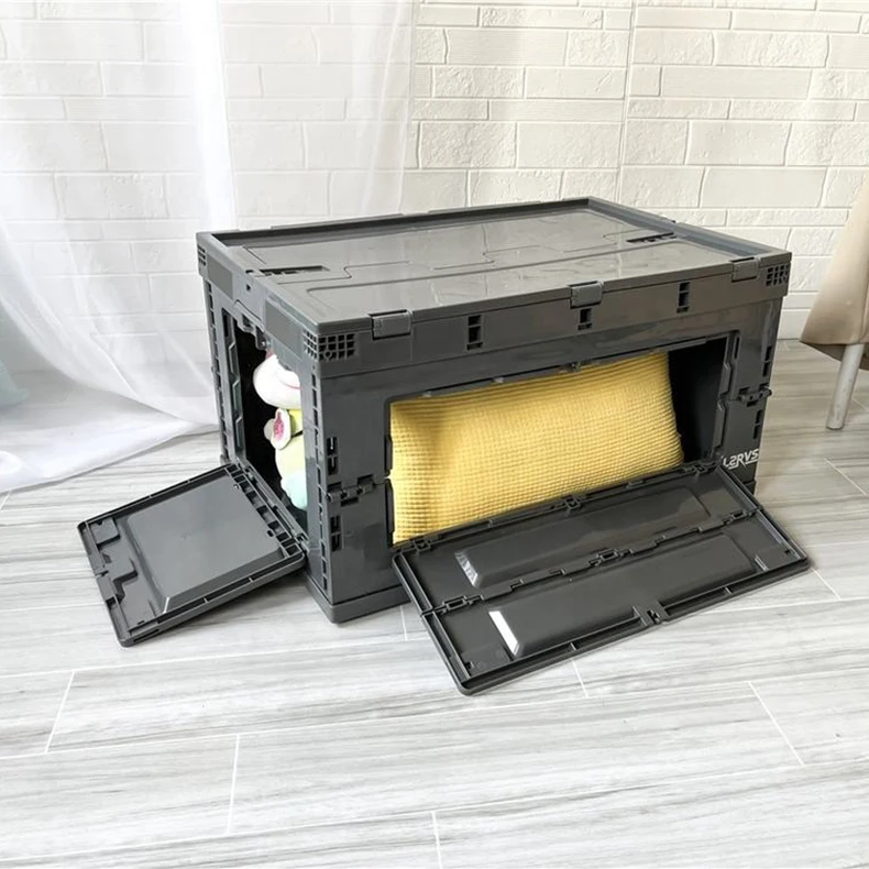 80L Front Open Collapsible Plastic Box Storage Plastic Camping Container With Lid Plastic Foldable Box factory