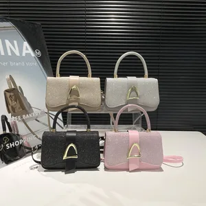 2026 Simple Solid Color Shoulder Bag Shiny Crossbody Bag for Women Texture PU Leather square Handbag