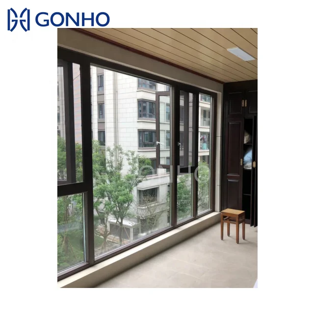 GONHO Custom -Made House Window Opening 180 Degree Aluminum  Black Folding Casement windows With Security Mesh