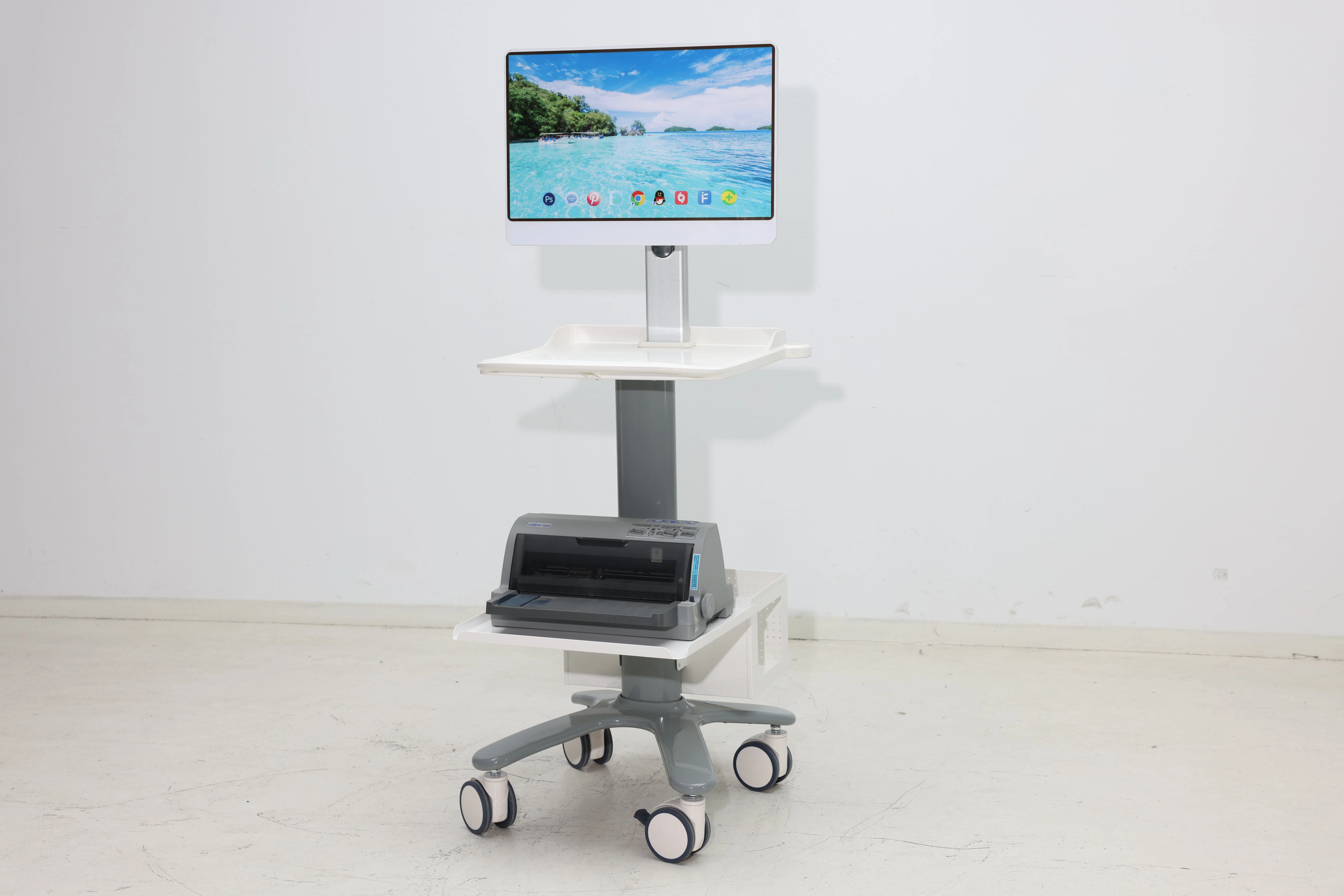 Hospital Medical Tester Cart ABS 36" Rotatable Monitor Arm Custom Printer Tray Ergonomic Design Hotel Dining Use 2