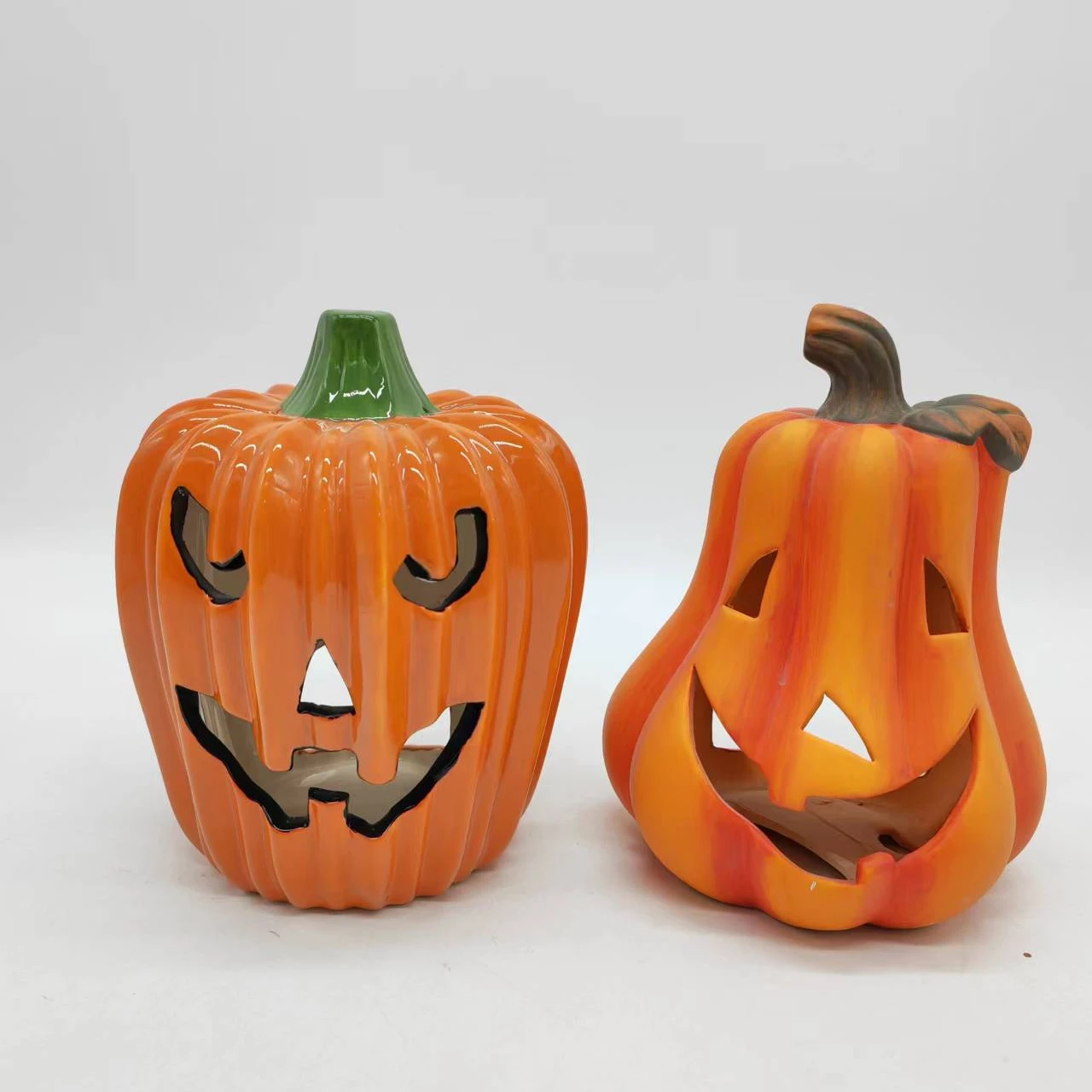 Handmade personalized ceramic pumpkins wholesale  light up christmas ornaments pumpkin indoor with pinstripe