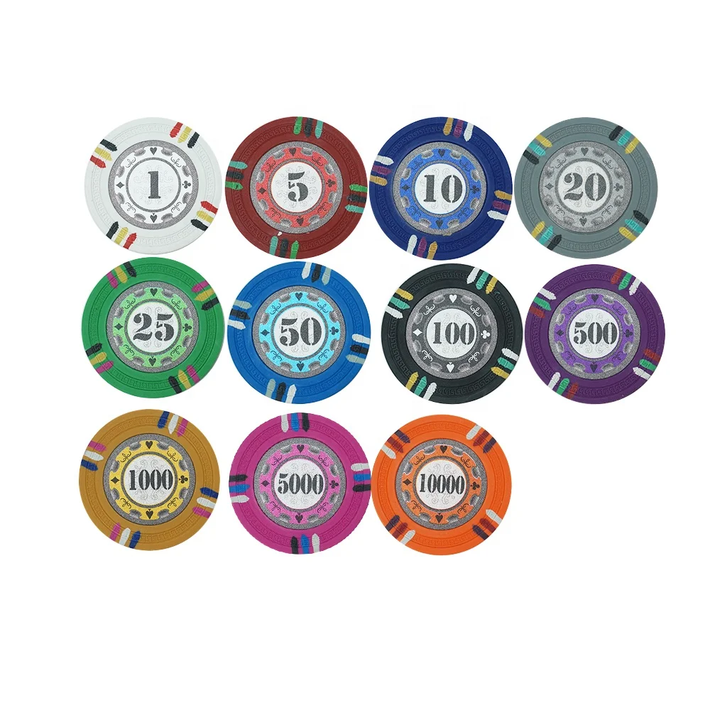 12 Stripe Clay Poker Chips 40mm Compression Molded Multi Colors Chip ...