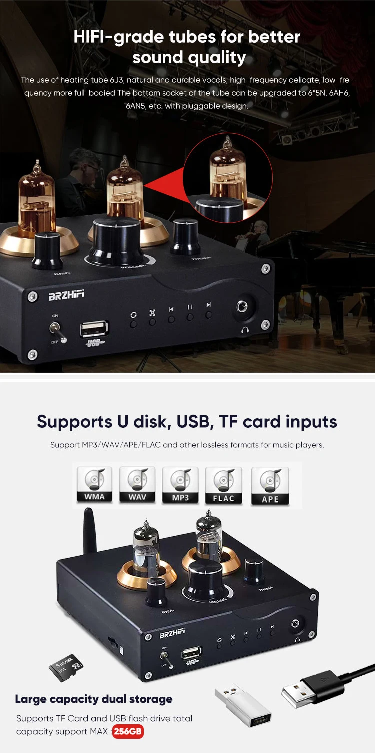 BRZHIFI F5 Tube Preamplifier BT5.0 Lossless Player Headphone Amplifier APP Remote Control And Digital Turntable Stereo HIFI Amp factory