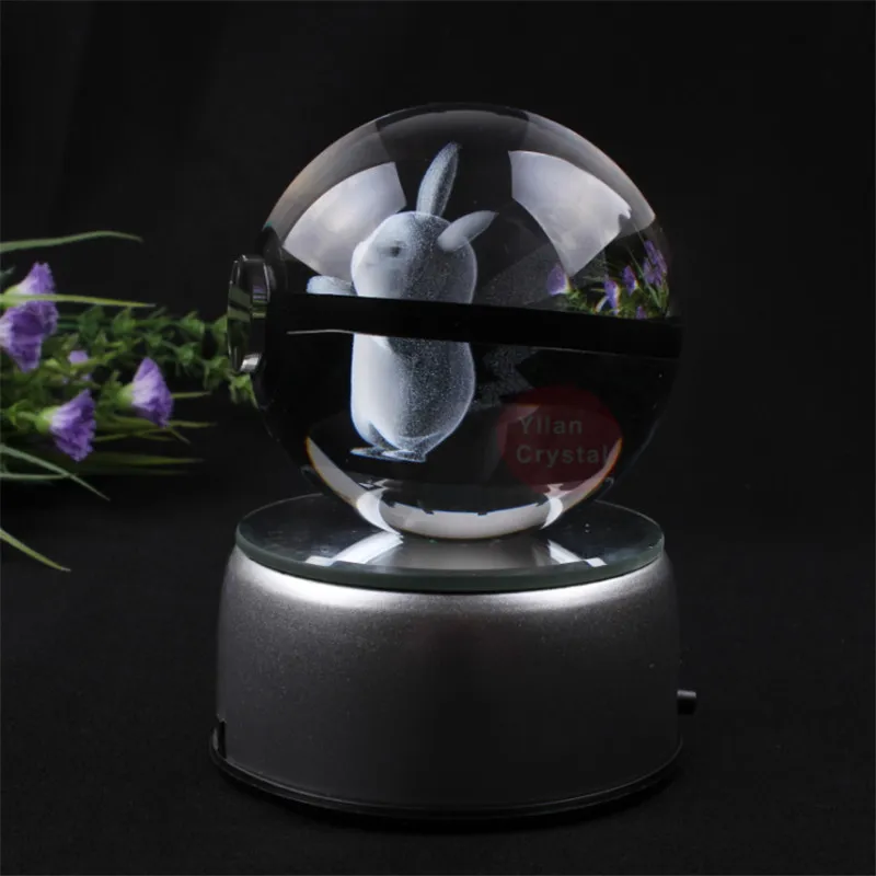 
 Самый популярный 50 мм 80 мм 3d лазерный кристалл k9 Пикачу Покемон шар светящаяся светодиодная основа для детей подарок  