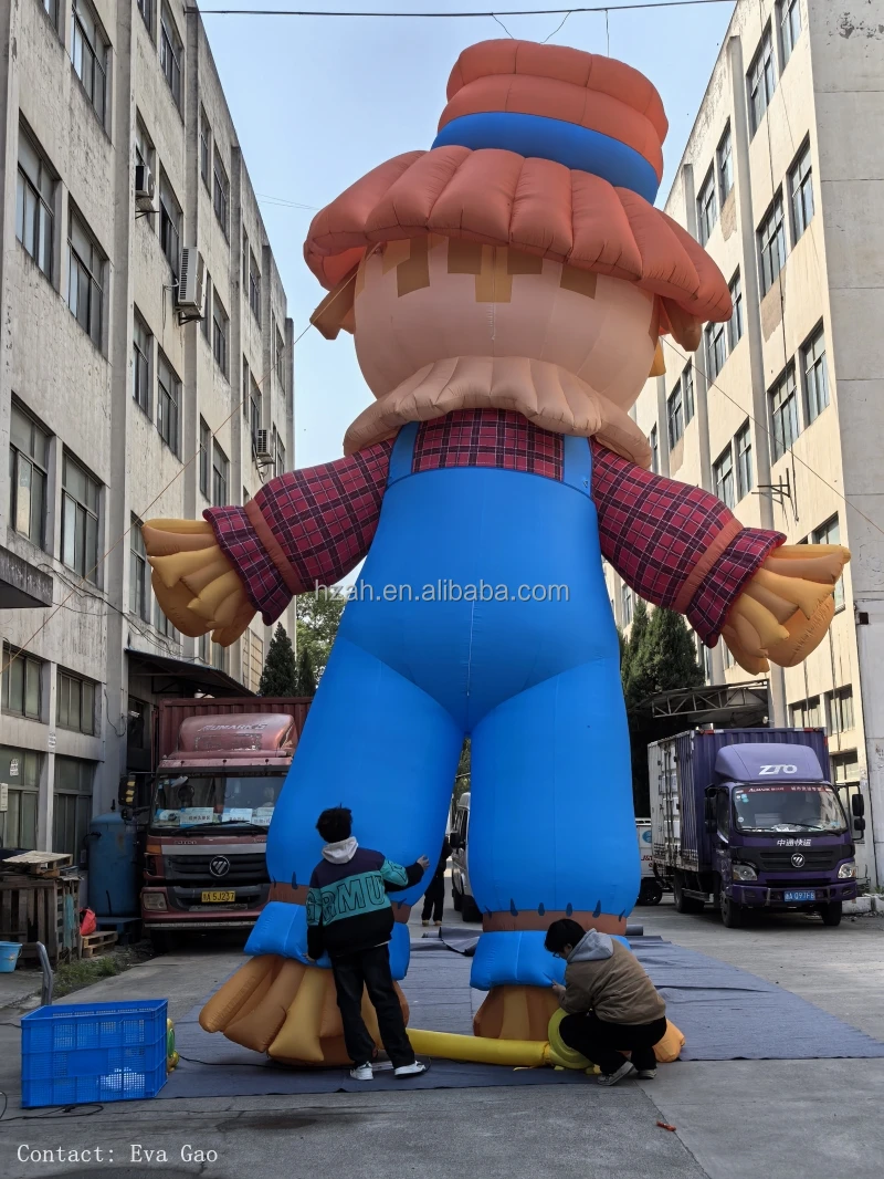 Eight Meters Light up Giant Inflatable Scarecrow Balloon Inflatable Man of Straw Character Cartoon Model for Summer Decoration