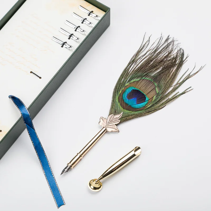 European-Style Creative Peacock Feather Dipped Pen Birthday Gift Ballpoint  Pens