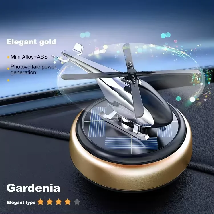 Modern Style Alloy Air Freshener Purifier Solar Powered Helicopter Rotating Car Dashboard Office Home Pear Rose Aromas