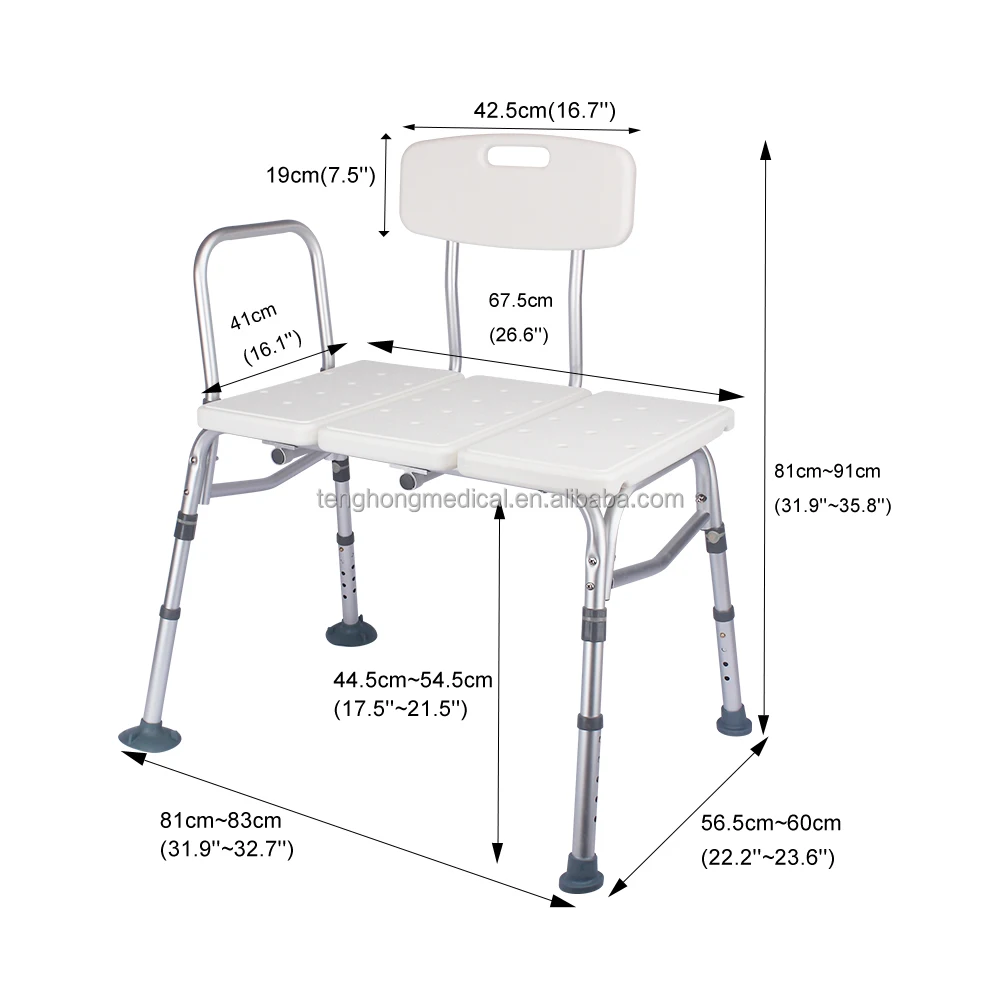 Medical Bath Tub Transfer Bench and Shower Chair with Adjustable Seat Height for Seniors and Handicapped