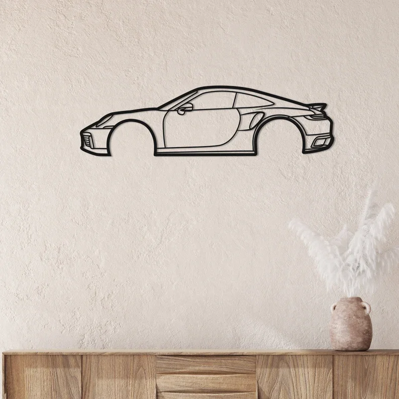 Décoration Murale Métal - Silhouette Porsche 911 Carrera Modèle 997