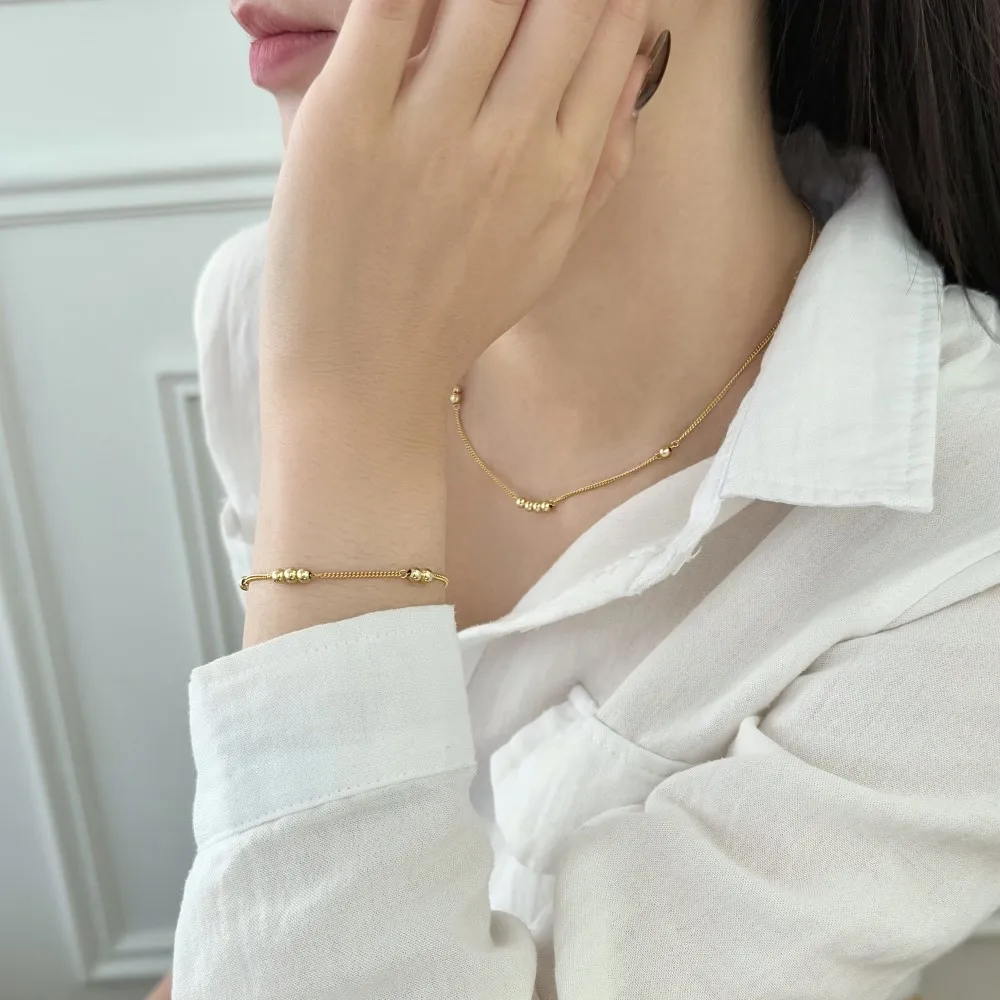 KAKODIY Minimalistic Design Fine Jewelry Rhodium Plated 18K Gold 925 Sterling Silver Chain Ring Glossy Bead Bangle and Bracelet detail 5