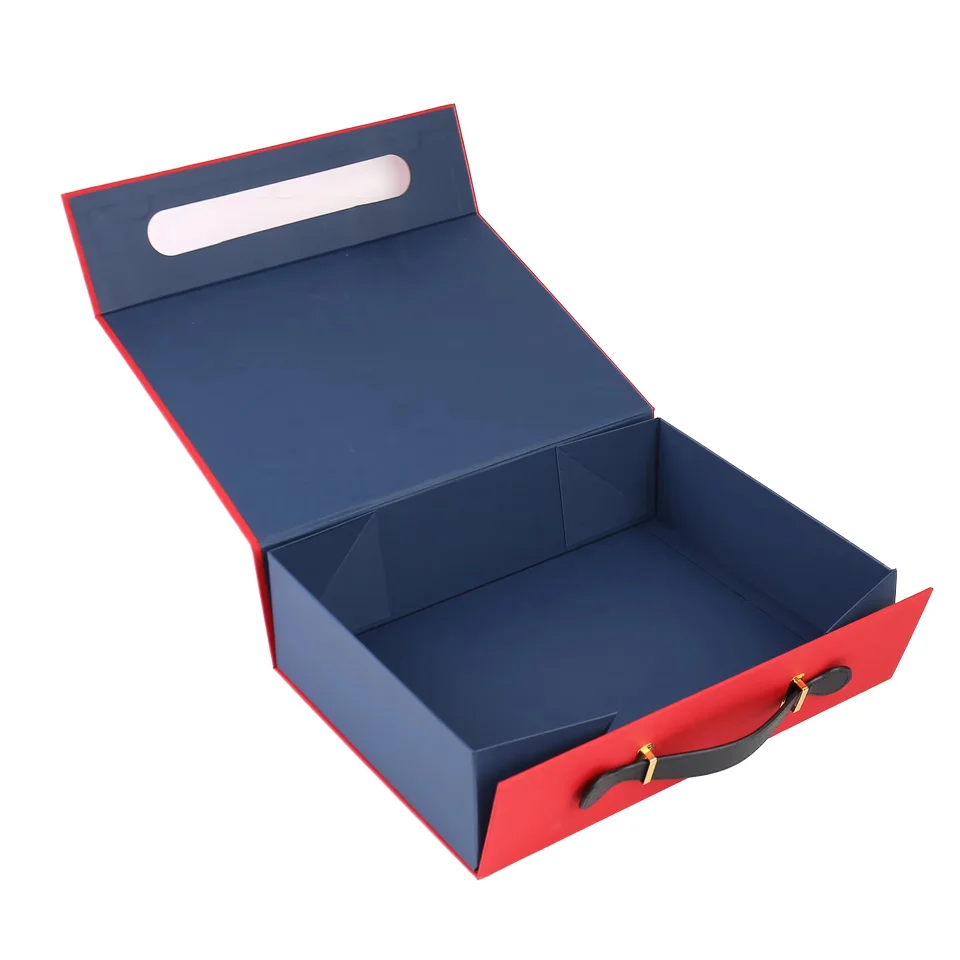 Custom Luxury Magnetic Flip Folding Boxes Specialty Paper Cardboard Rigid Box with Handle Holiday Gift Box for Crafts Packaging