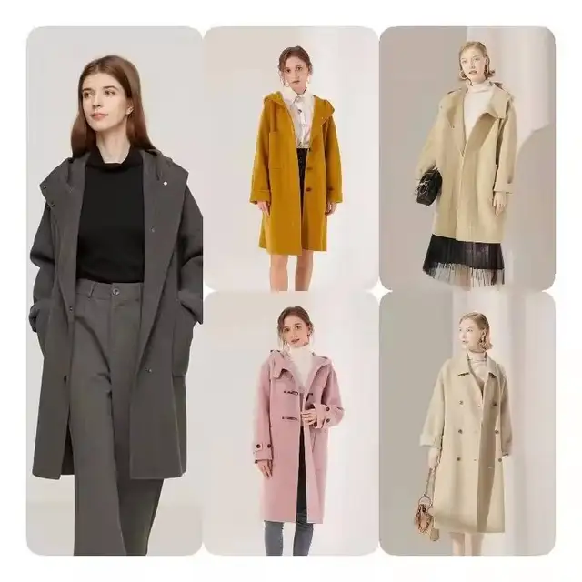 Hot selling long winter ladies wool coat double breasted peacoat trench overcoat cashmere wool coats women