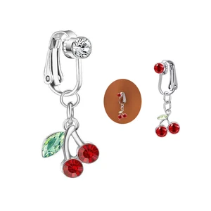 Fake Navel Piercing Jewelry  Cherry Belly Piercing Clip on Belly Ring Non Piercing Body Jewelry for Women