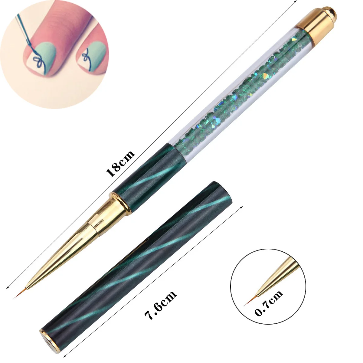 wholesale new design cat eye diamond handle drawing liner acrylic gel nail art brush