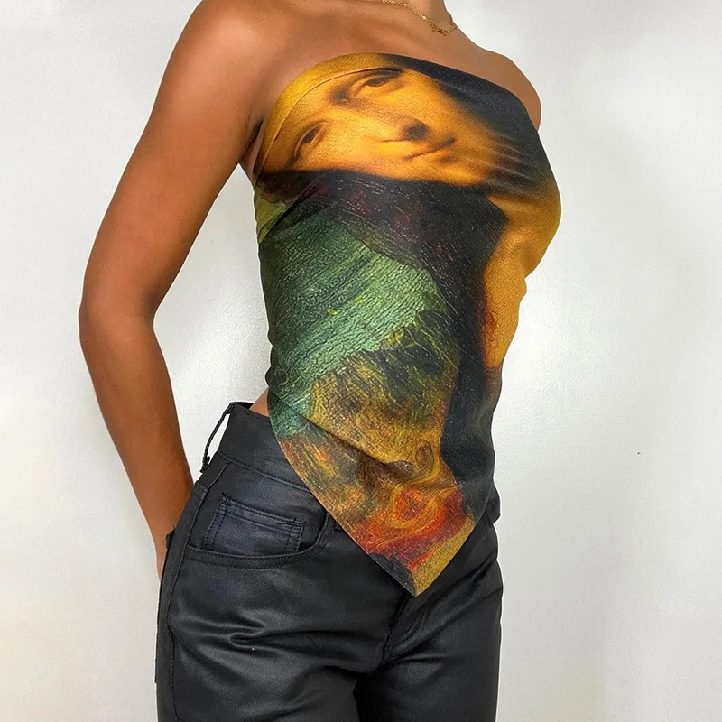 Satin Painting Wrapped Scarf Tube Top Silk Fashionable Crop Top Y2k Style 80s  Fashion Vintage Aesthetic Clothes Back Tie Up Tops - Buy Scarf Tube Top,Tie  Up Tops,Aesthetic Clothes Product on 