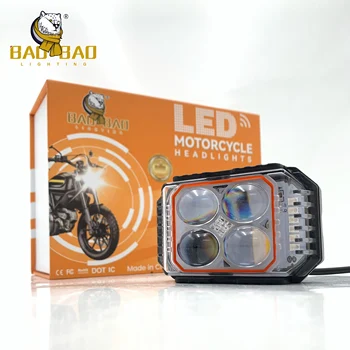 BAOBAO BB2208 4 Led 12-80v Flash Mini Driving Lighting red blue white yellow Dual Len Light Bike Moto Headlight for Motorcycle