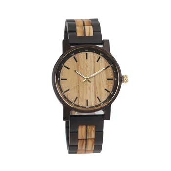 TJW Men's Sport Business Watch Wooden Combination Stainless Steel Band 41mm Olive/Ebony Wood Case Miyota Movement Pointer