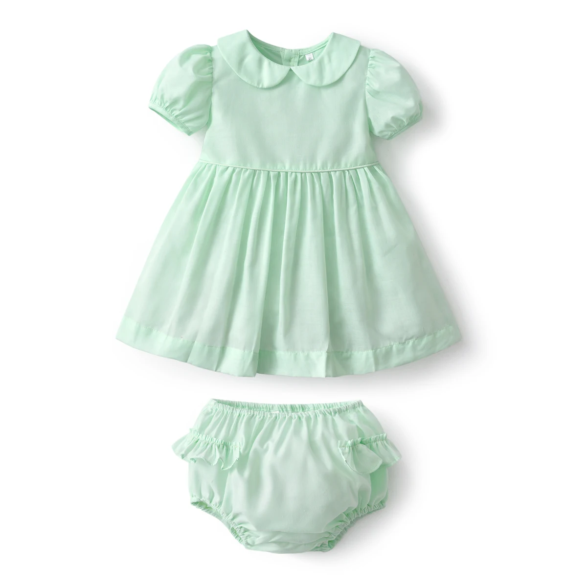 green emerald velvet dress Athena Green Self Design Peter Pan Collar A-Line Dress – athenalifestyle.com main image 1