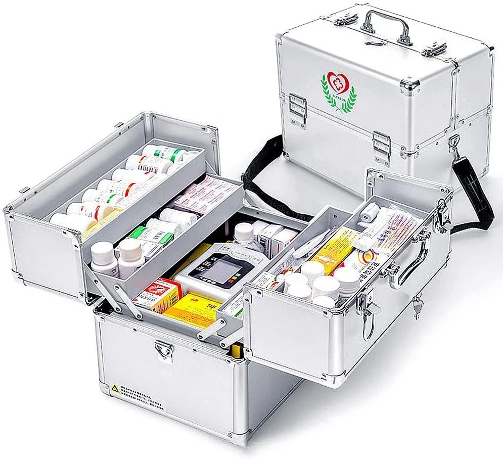 Lockable On-Board Sliding Box for Security Lock Emergency First Aid Medicine Kit Storage Medication Large Space Box with Handle