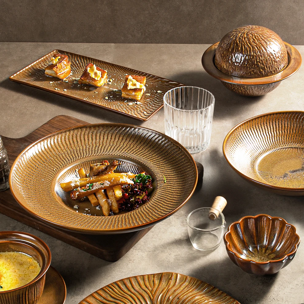 En Existencia, Vajilla de Porcelana, Plato de Sopa Moderno, Plato Llano, Tazón Planetario, Vajilla de Cerámica Marrón Rústica, Plato Temático para
