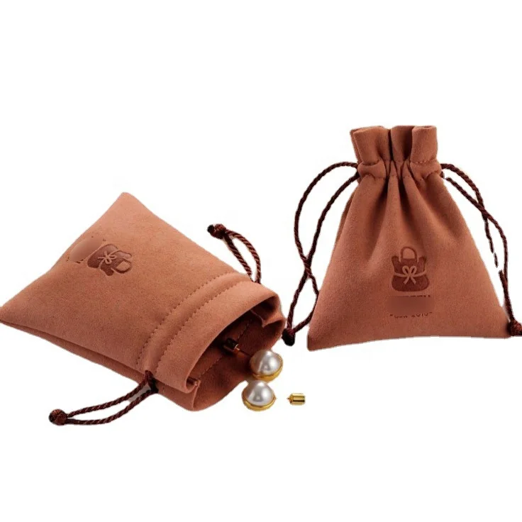 CSMD 8x10cm Custom Size Suede Packaging Pouches Personal Branded Customize Microfiber Drawstring Jewelry Bag for Bracelet Ring