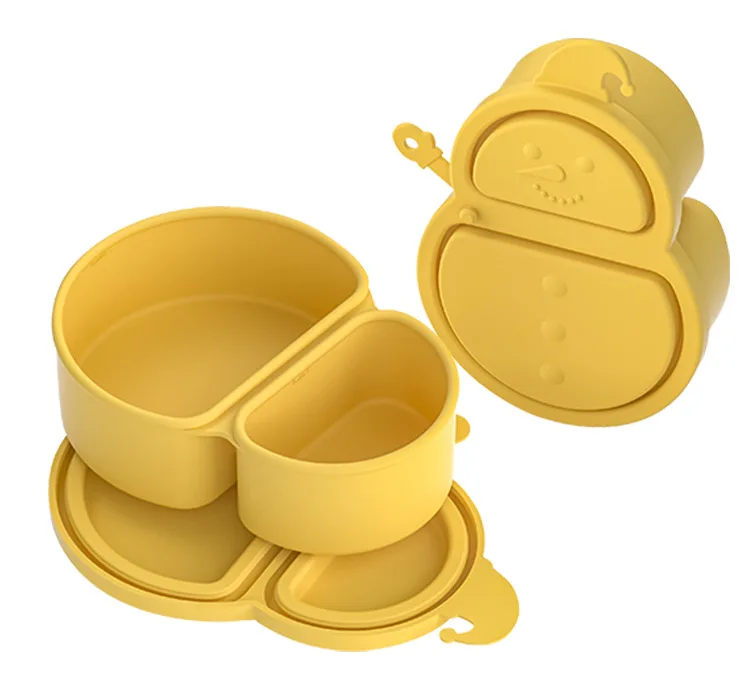 Silicone Divided Snack Box, Snowman Airtight Food Container, Food-Grade Reusable Bento Box, Leakproof Portable Lunch Container manufacture