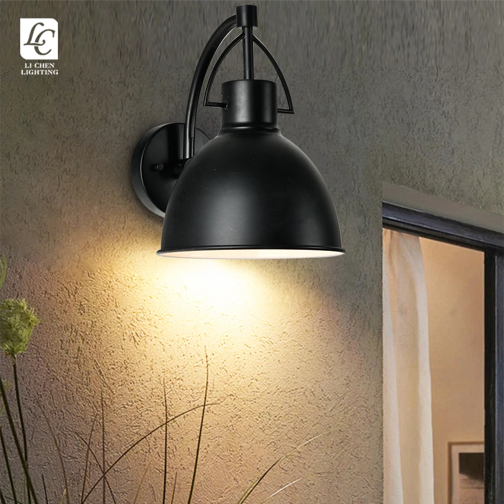BD50 Outdoor Retro Industrial Led Wall Lamp Outdoor Garden Black Iron Mantle E27 Wall Light Lamp