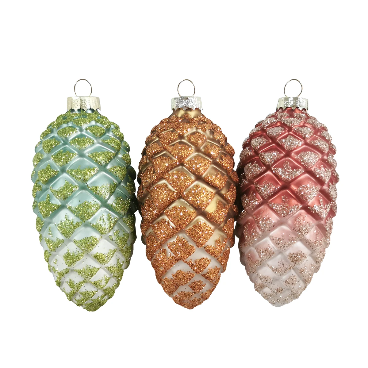 Christmas hanging pinecone decorations Set of 6 Blown Glass Ombre Pinecone Ornaments with glitter