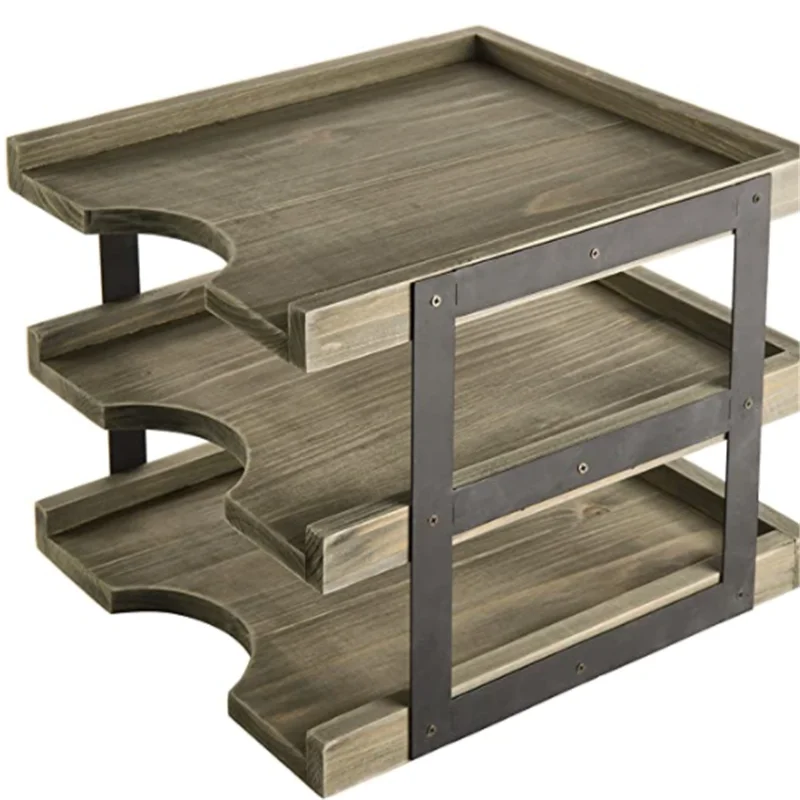 Рама 3-х уровневая Desktop файл папка бумажный Органайзер фотообои Деревенский коричневый деревянный офисный стол лоток для документов с