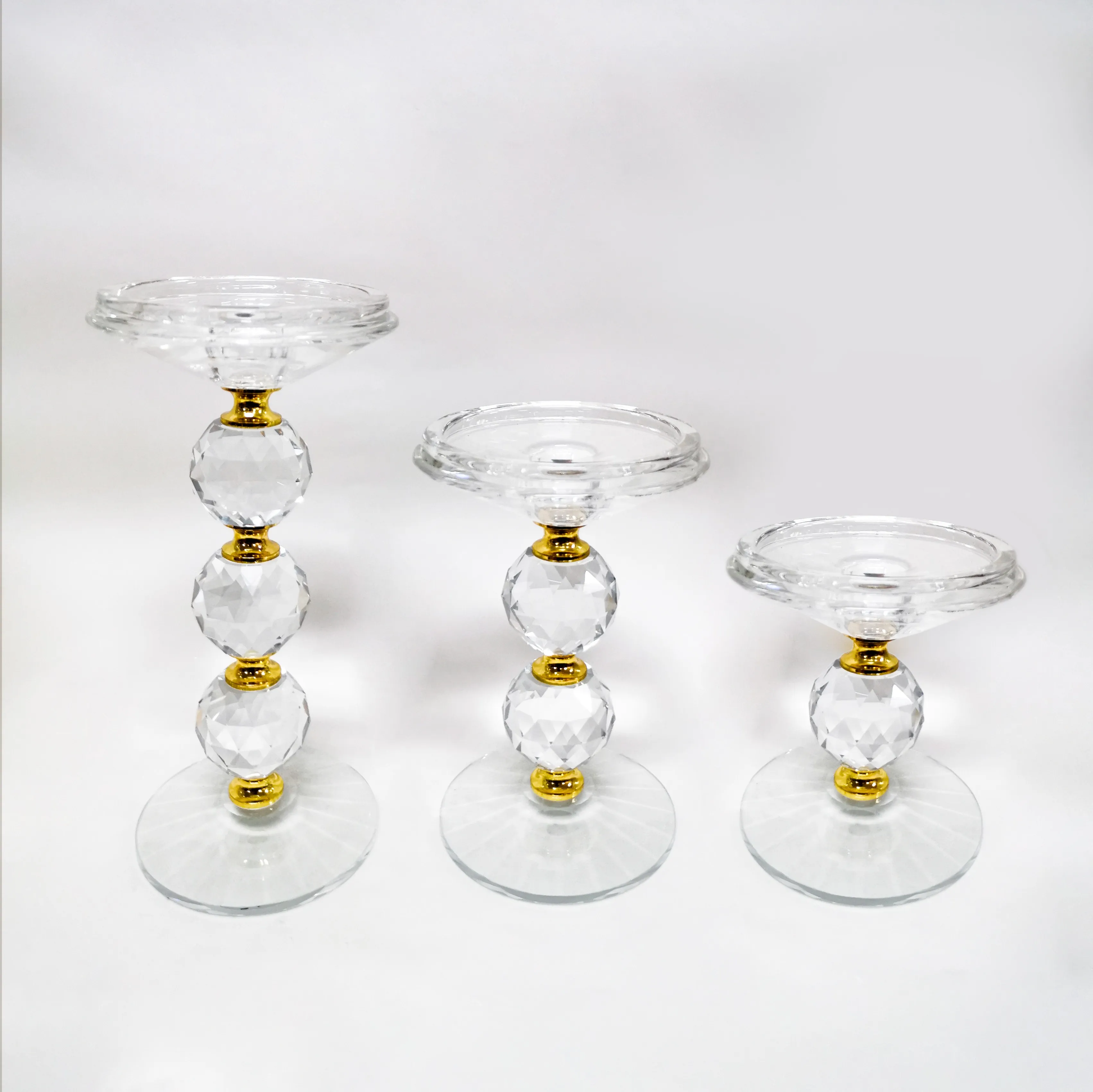 Vintage tall clear bubble hand blown glass pedestal pillar candle holders set wholesale factory