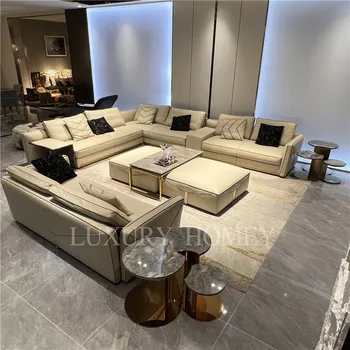 Italian L Shape Living Room Furniture Modern Luxury White Leather Sofa Set Living Room Couches Furniture Sectional Corner Sofas