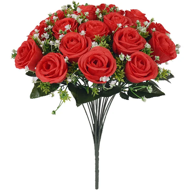 18 Head Open Premium Large Artificial Rose Bouquet Fake Silk Rose ...