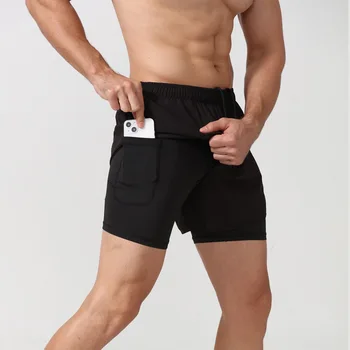 Custom LOGO 2 in 1  Summer  Breathable Double Liner Gym Sport Men's Shorts