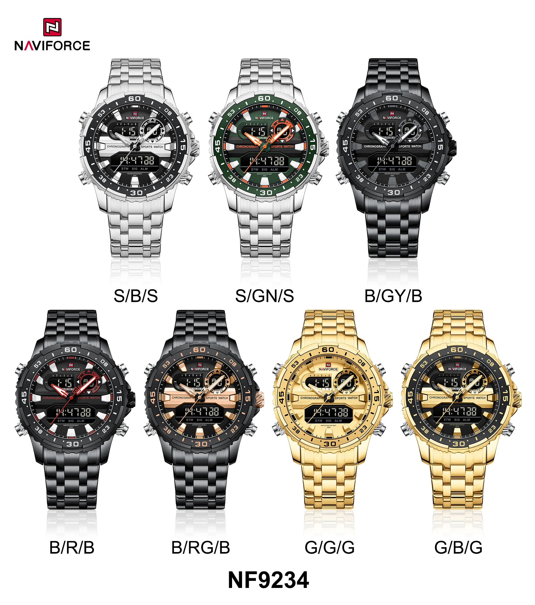 NAVIFORCE 9234 Men's Gold Watch Multifunctional Chronograph