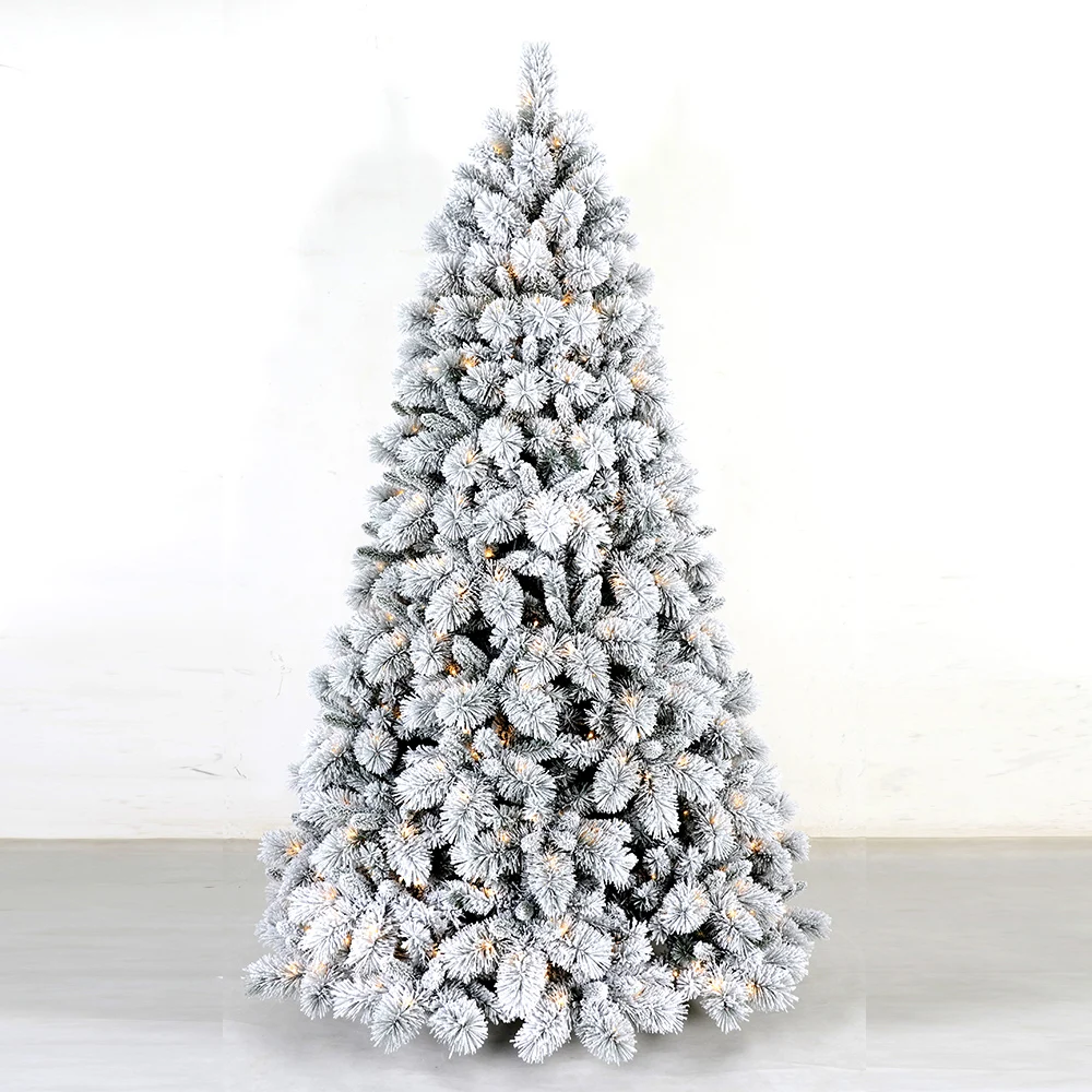 210cm Luxury Flocked PVC Pine Needle Christmas Tree with Warm White LED Lights High Quality Mixed Christmas Tree